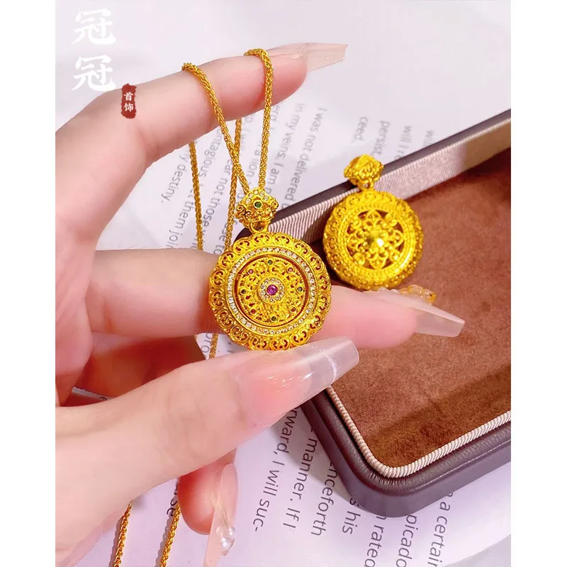 2026 Chinese Style Rotatable Filigree Ruyi Eight Treasures Compass Pendant For Women Gold Plated Inlaid Zircon Vintage Sweater
