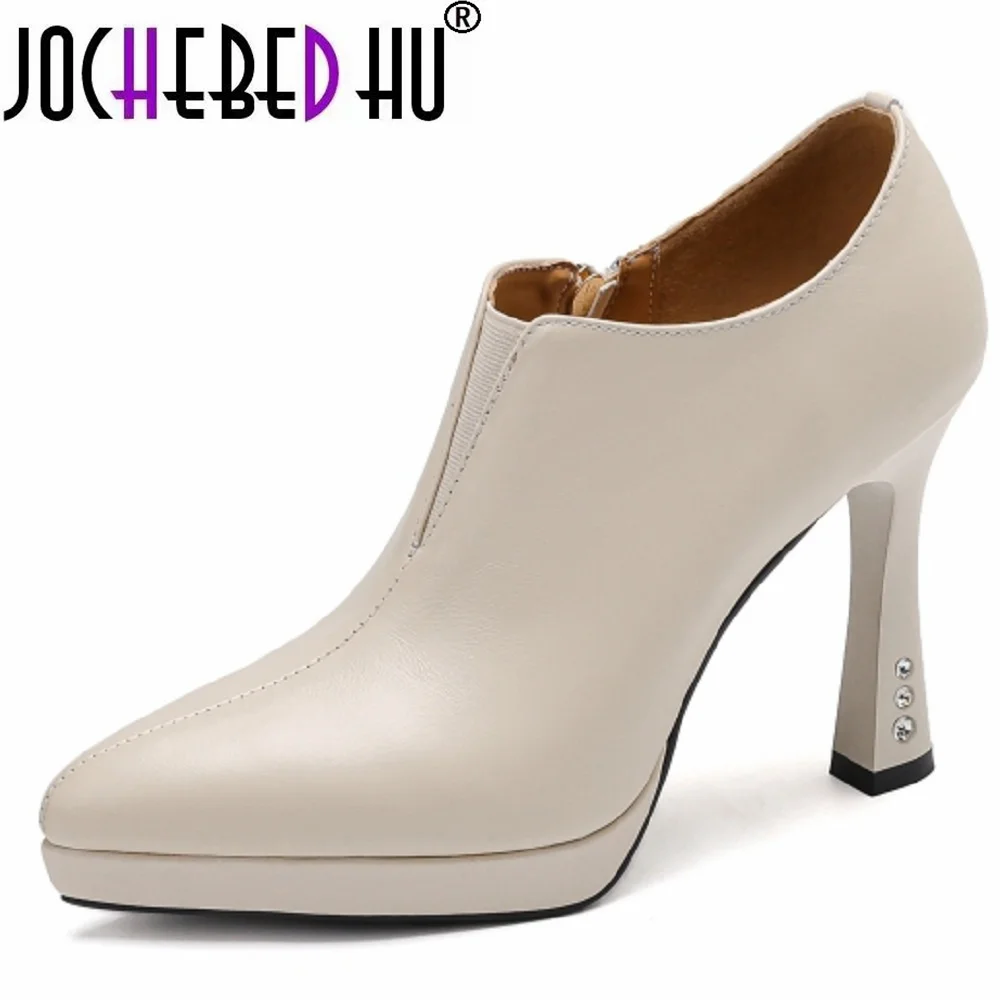 

【JOCHEBED HU】Handmade Brand Genuine Leather Women Pumps Sexy Thin High Heel Pointed Toe Pretty Party Shoes Ladies 33-40