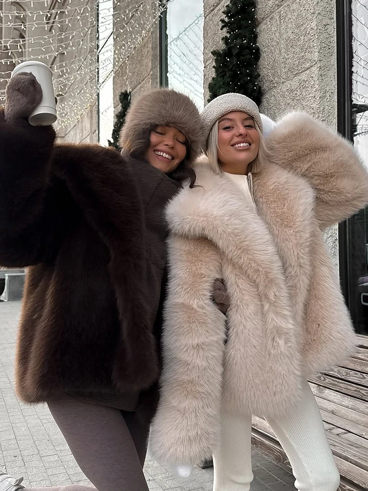 Faux Bontjassen voor Vrouwen Y2K Winter Dikke Losse Streetwear Revers Pluizige Bont Jas Koreaanse Luxe Harige Kunstbont Bovenkleding