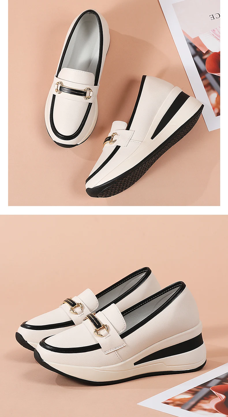 Neue Damenschuhe Frühling/Herbst Flache Schuhe aus PU-Leder Mokassins Lässige Slip-On Loafers Damen Plateau Bootsschuhe – Detail 17