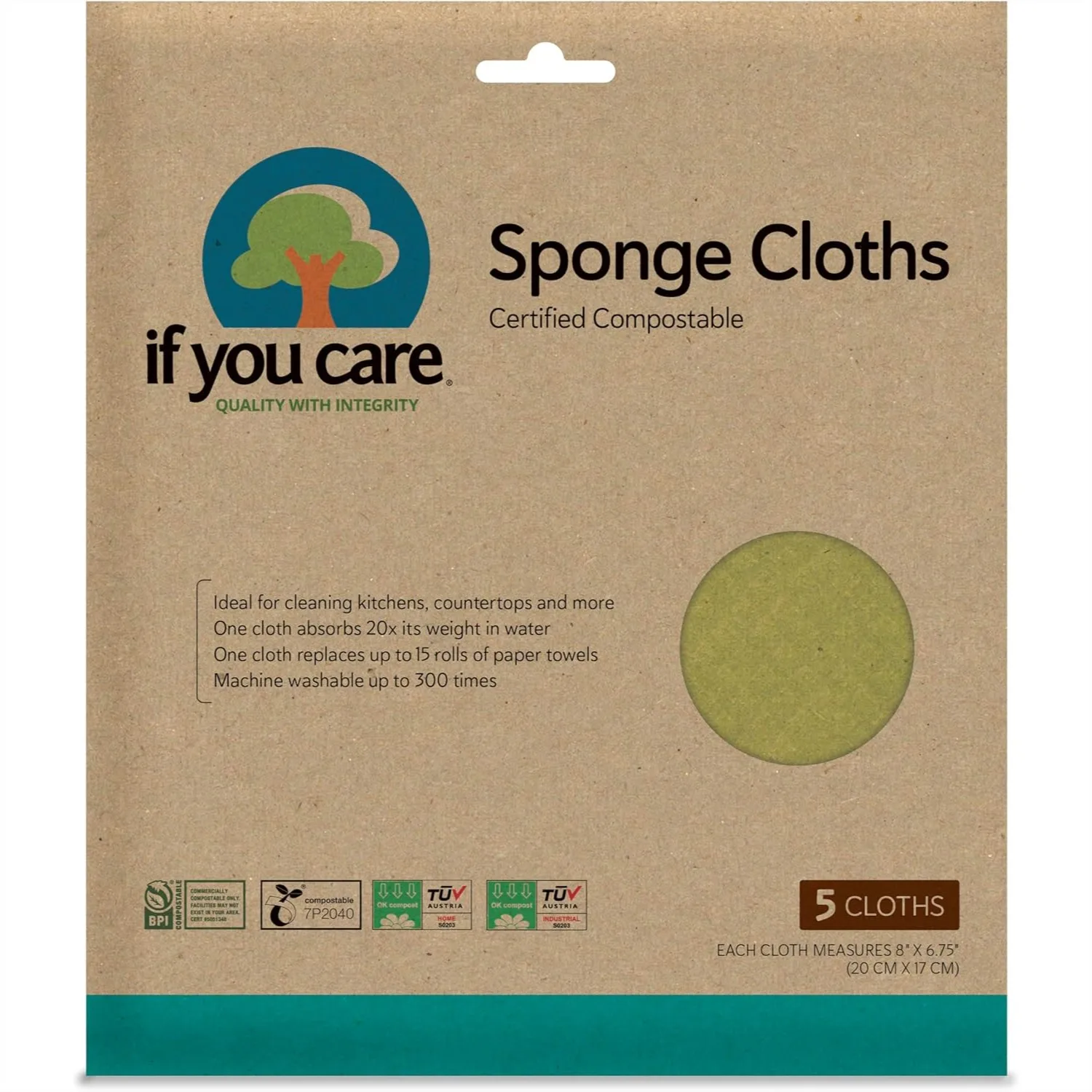 Natural Sponge Cloths 5 Pack - Absorbent Reusable Cleaning Rags for Kitchen, Bathroom, Compostable
