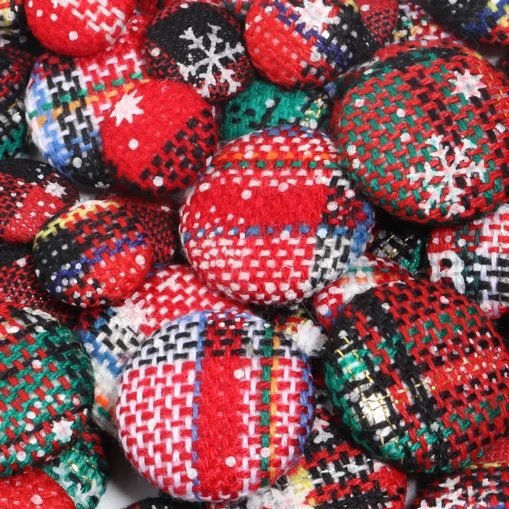 20Pcs/Lot Christmas Cloth Covered Buttons Round Decorative Sewing Button For DIY Crafts Materials Apparel Sewing Accessories