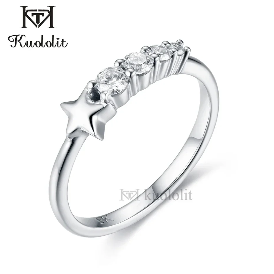 Kuololit 0.2CT Lab Diamonds Solid 18K 14K White Gold Star Ring for Women Diamond Matching Wedding Band Engagement Christmas Gift