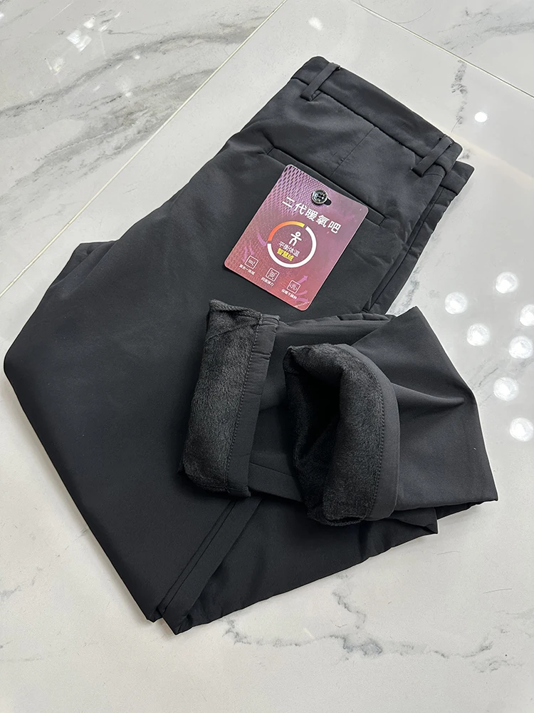 

Ультратеплые мужские повседневные брюки прямого кроя на флисовой подкладке для деловых поездок и повседневной носки, модные осенне-зимние термобрюки прямого кроя