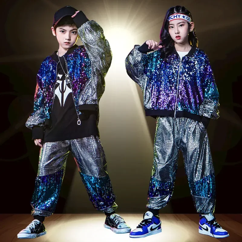 

Children's Hiphop Street Dance Suit Sequins Jazz Dance Suit boy Ghost Step Dance Drum Set Performance Runway Girl Suit