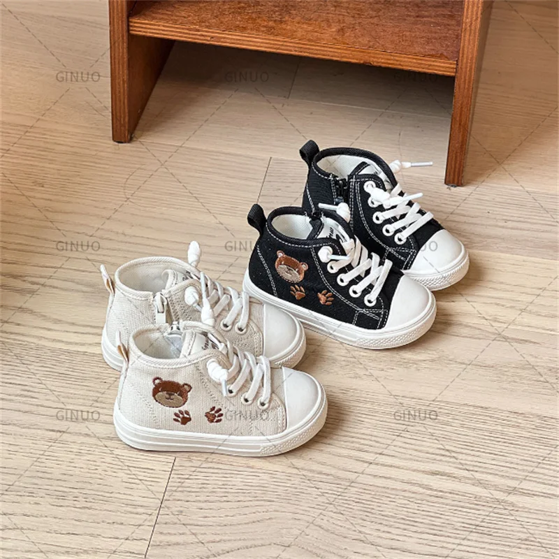 

2024 New Baby Shoes For Boy High help Canvas Toddler Kids Casual Shoes Soft Sole Outdoor Tennis Fashion Little Girls Sneakers