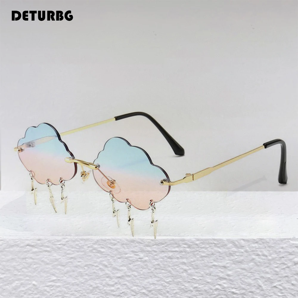 

Fashion Rimless Cloud Shaped Sunglasses with Lightning Pendant Y2K Women's Luxury Sun Glasses Shades UV400 Brand Designer SG28