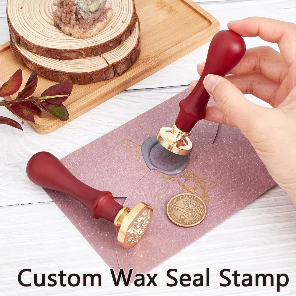 Custom Brass Wax Seal Stamp with Wooden Handle, 2 Initial Ornament wreath,Vintage Reusable for DIY Wedding Invitation & Letters