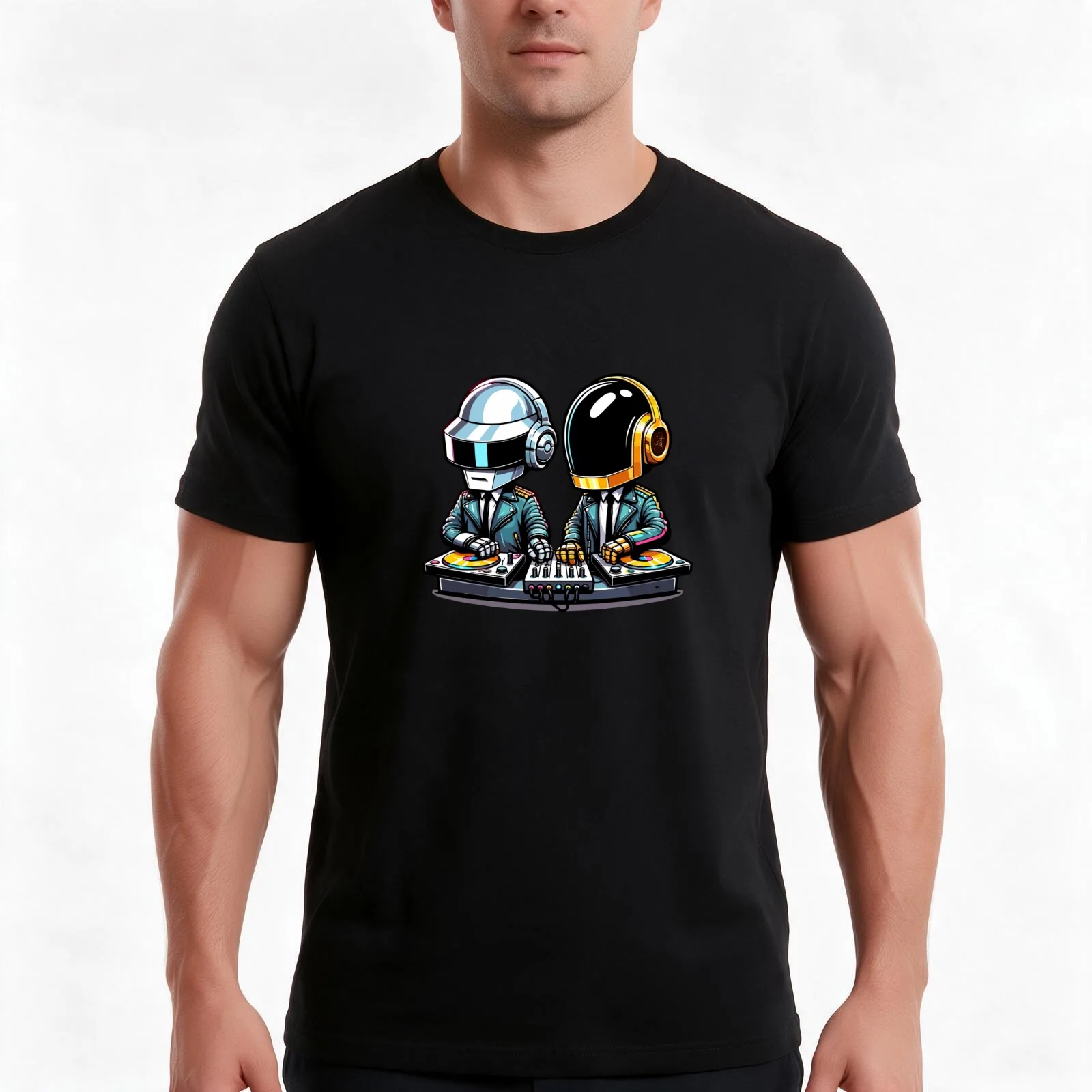 Daftpunk's DJ Session T-Shirt, Summer Casual Cotton Tee, Oversized Streetwear Tops, Vintage Graphic Print, Unisex Men Women
