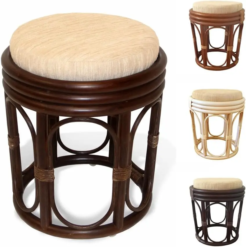 

Pier Handmade Rattan Wicker Vanity Bedroom Stool Fully Assembled Dark Brown Small chair Poop stool Wiggle stool Moroccan stools