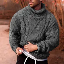 Fashion Cotton Winter Sweater Solid Color Autumn Warm Slim Fit Men Pullover Men's Twist Braid Knit Turtle-Neck Jumper свитер