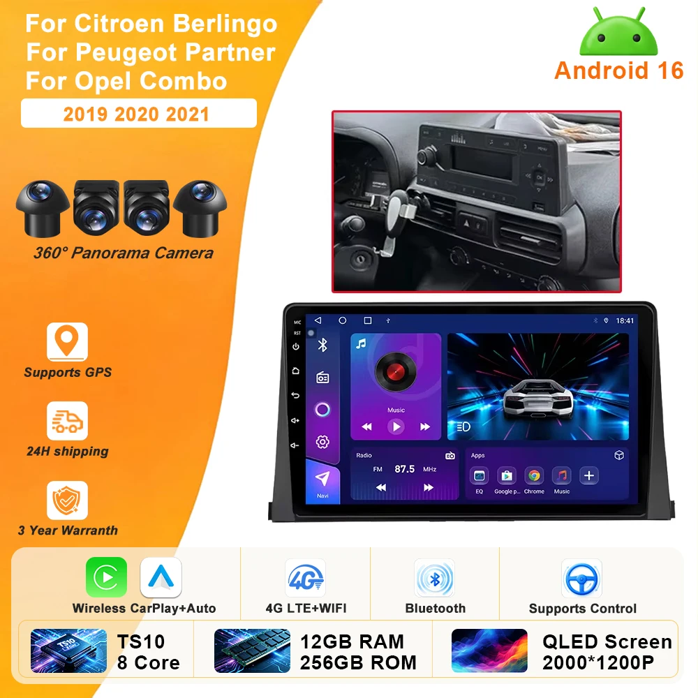 Android 16 Carplay Car Radio Stereo Multimedia Video Player For Citroen Berlingo 2019 Peugeot Partner Rifter 2020 For Opel Combo