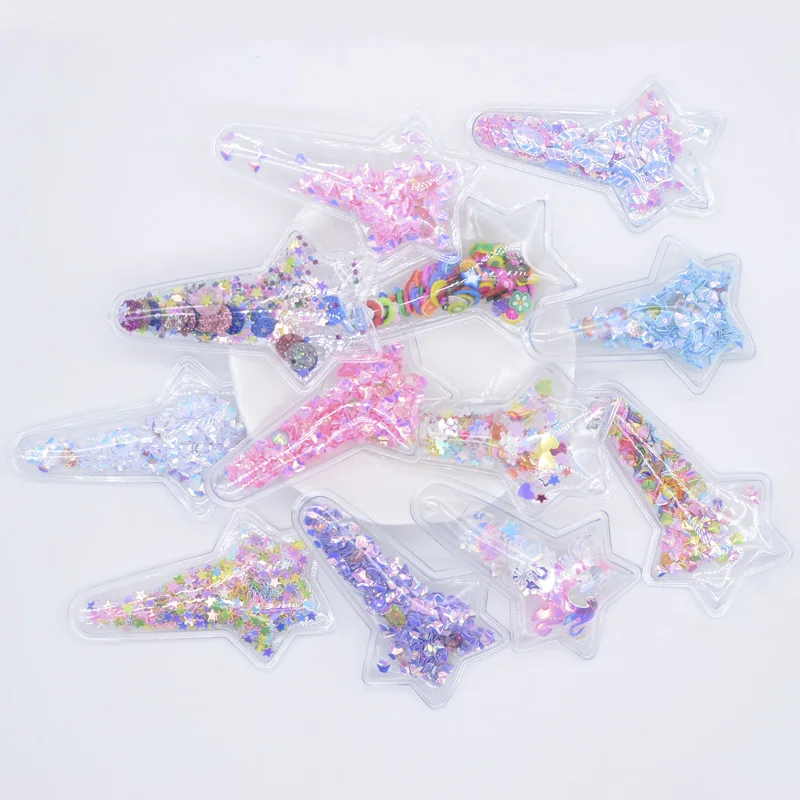 Randomly 10Pcs/lot 60*38mm Transparent PVC Star Clips Filling Shakers Applique for DIY Headwear Hair Clips Decor Accessories