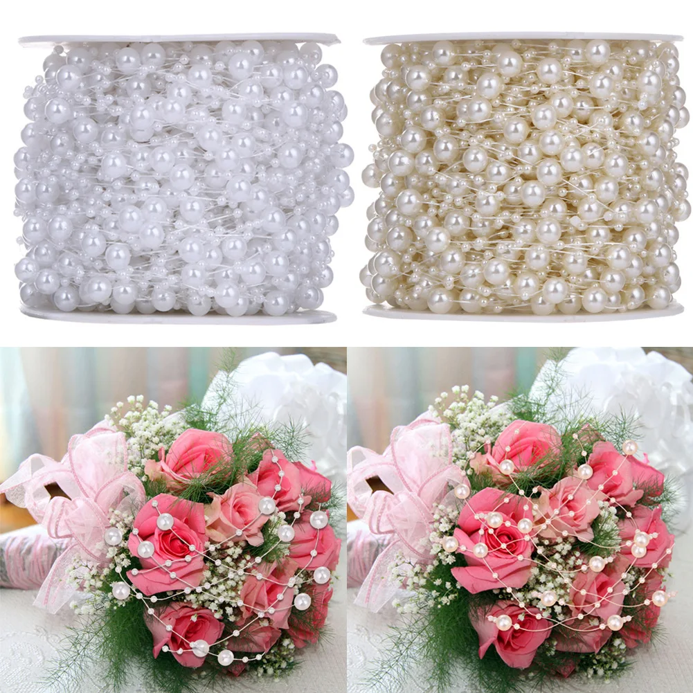 10 Yards White Faux Pearl String Floating Wax Garland Decoration Vase Filler Wedding Pearl Chain Decoration DIY Craft Beads