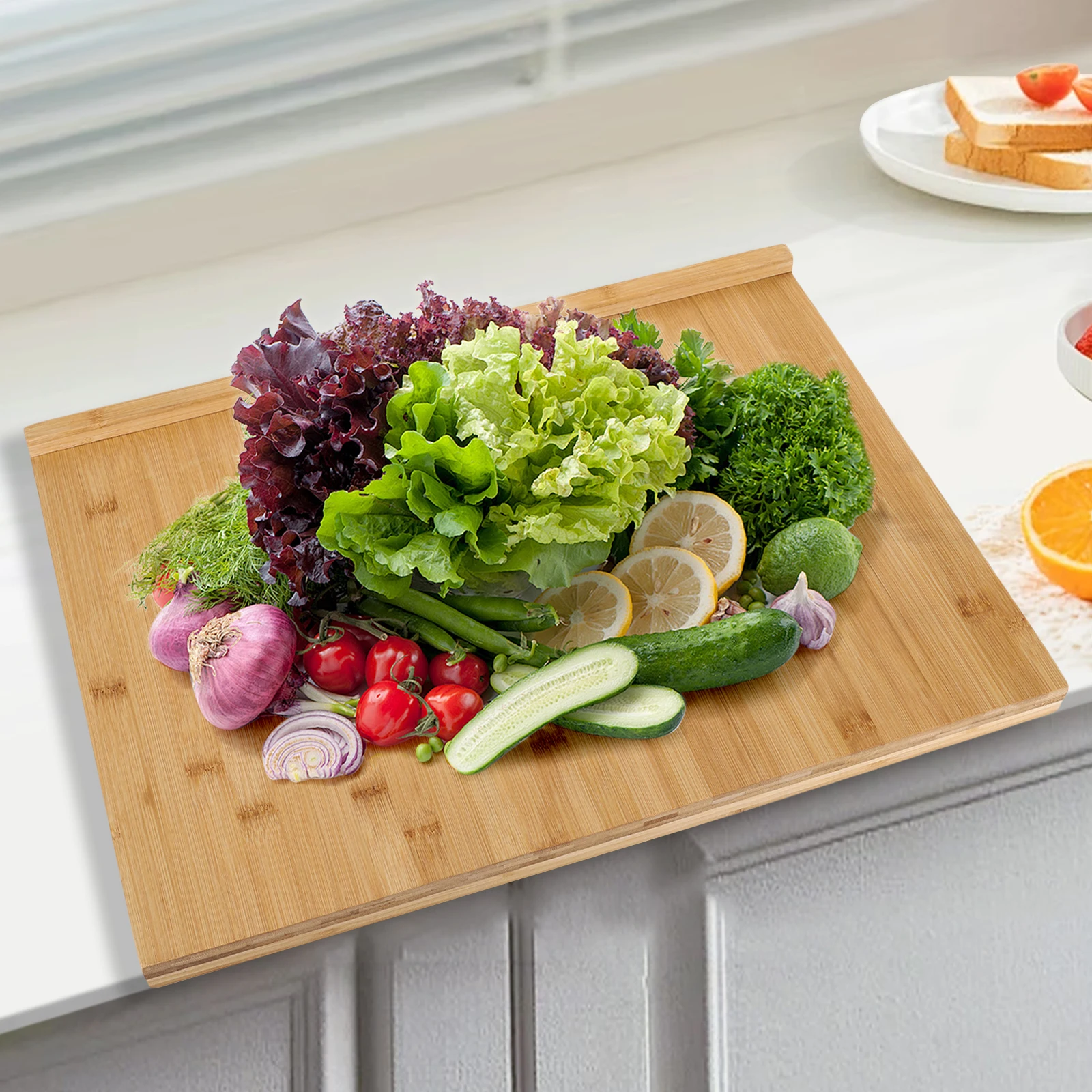 

Over-the-Counter Pastry Board Multi-Function Kitchen Chopping Board with Reverse Groove Chopping Block for Home Kitchen