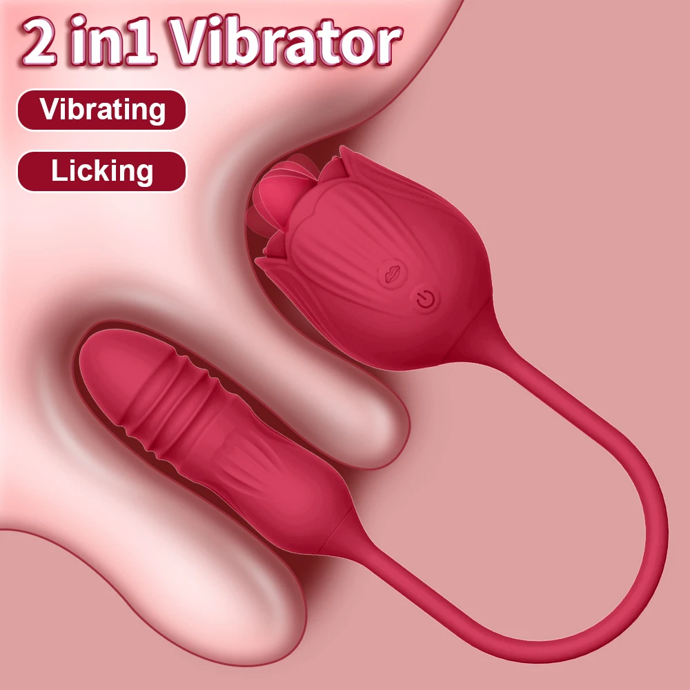 Rose-Toy Dildo Thrusting Vibrator for Women Egg Clitoris Sucker Stimulator Tongue Licking Adults Goods Sucking Sex Toys Female