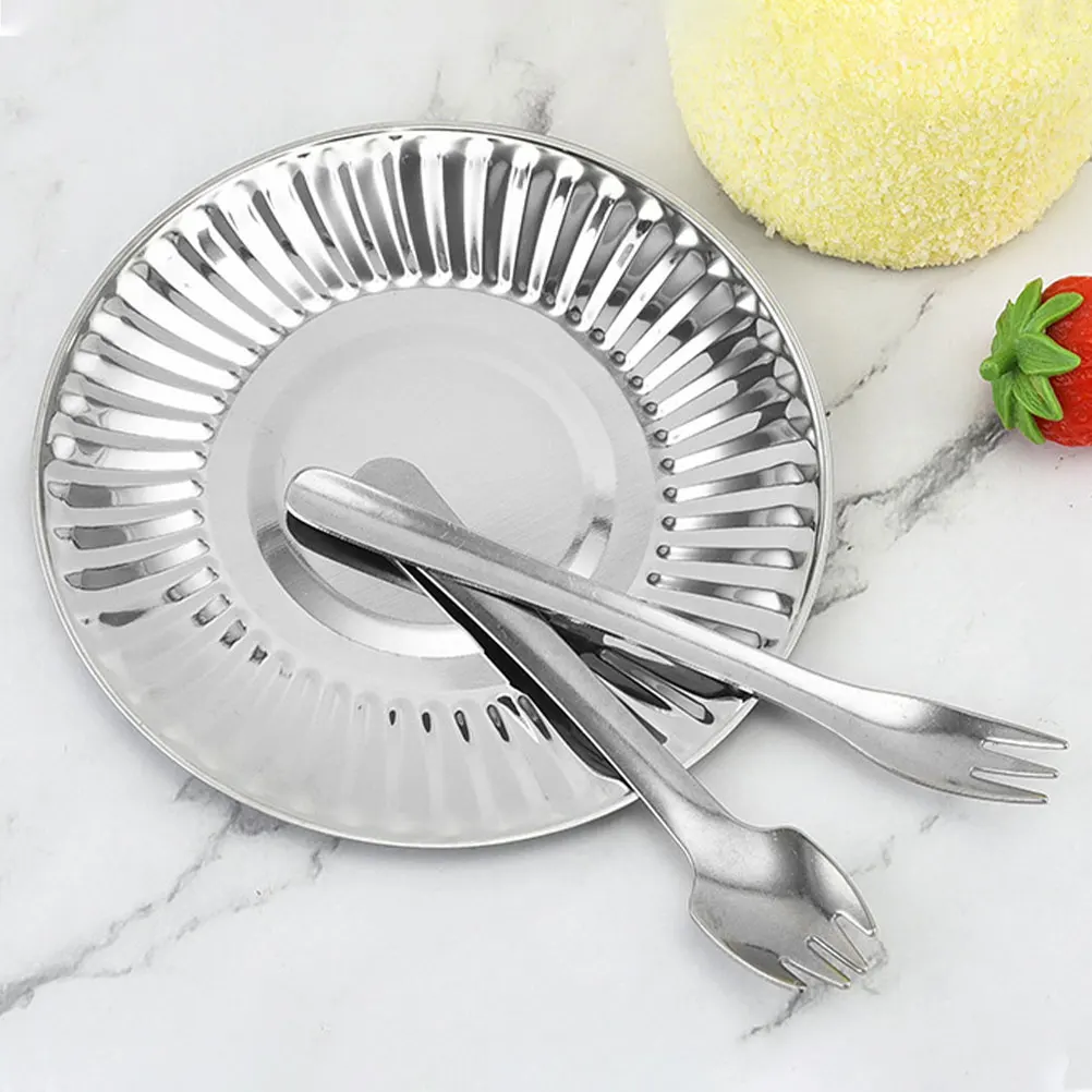 

1 set Cake Spatula Knife Fork Saucer Set Stainless Steel Reusable Party Cutlery Silverware Material Family