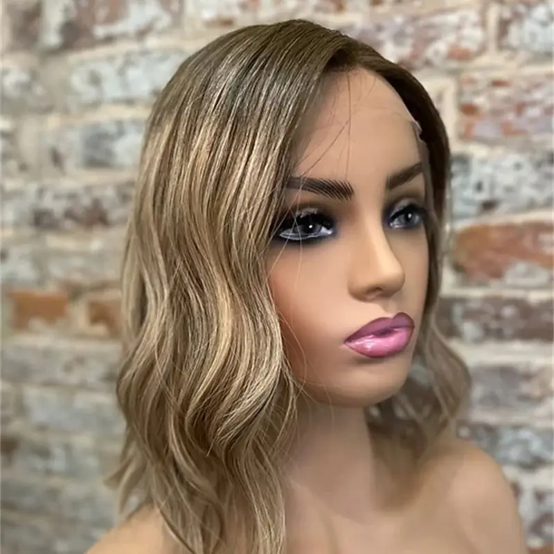 

Парик без клея 13x4, омбре, блонд-коричневый, синтетический, с HD-кружевной передней частью, короткий волнистый боб, с предварительно прорезанной линией роста волос, для вечеринок, повседневной носки, косплея