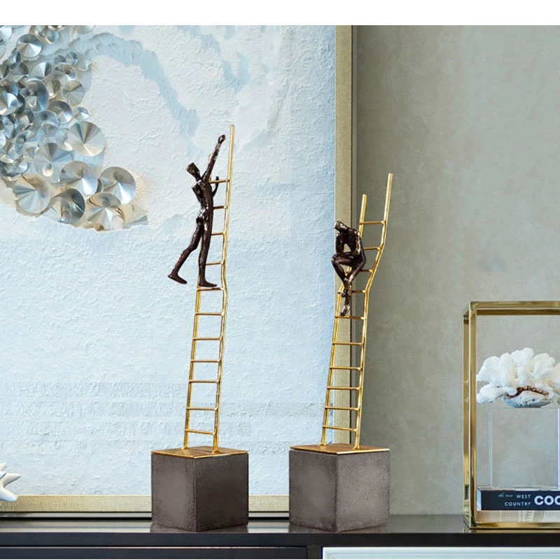 Resin Sculpture Gold-plated Stair Climber Figures Statue Room Aesthetics Desk Decoration Thinker Ornaments Decorative Figurines