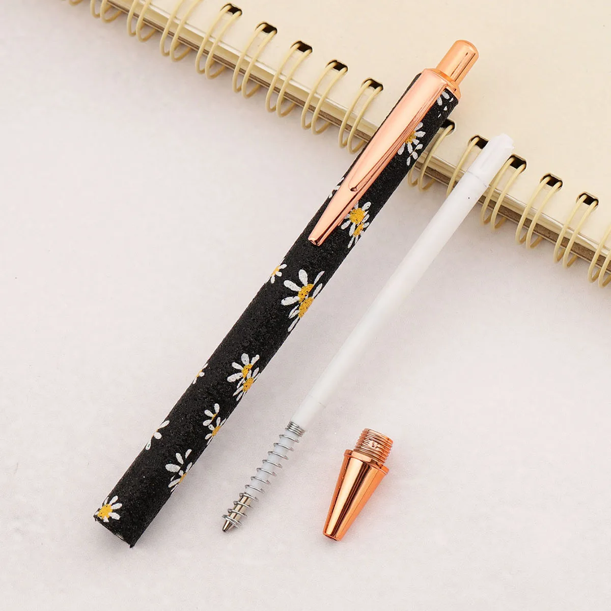 Lytwtw\'s Cute Black Press Ballpoint Pen Luxury Kawaii Metal Stationery School Office Supplies 5 Pieces