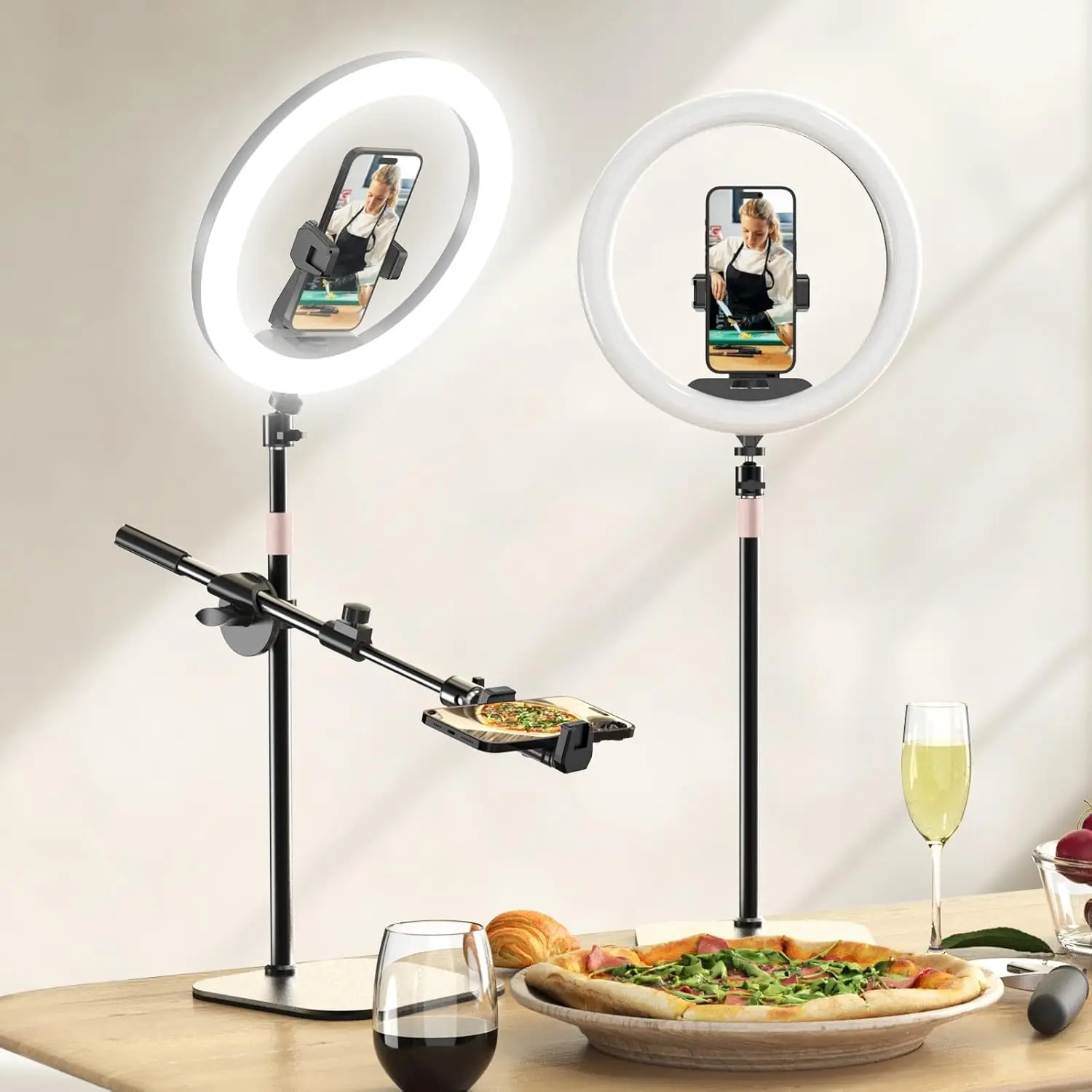 

12" Desk Ring Light with Stand and Phone Holder, Overhead Phone Mount for Video Recording, Zoom Meeting, Live Streaming,