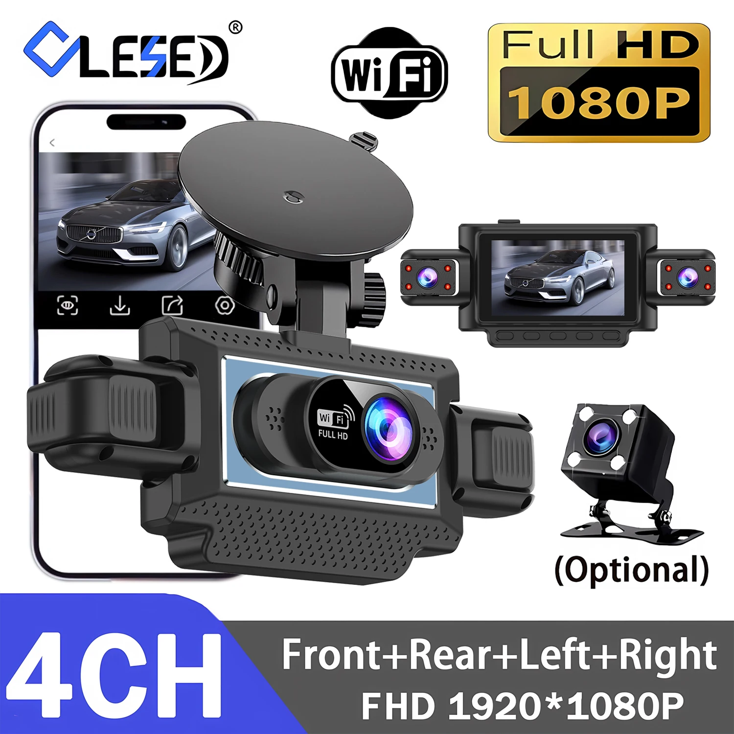 4-Channel Car DVR Wifi Dash Cam with 4 Cameras Full HD 1080P Video Recorder Night Vision Black Box Cabin Camera 24H Parking