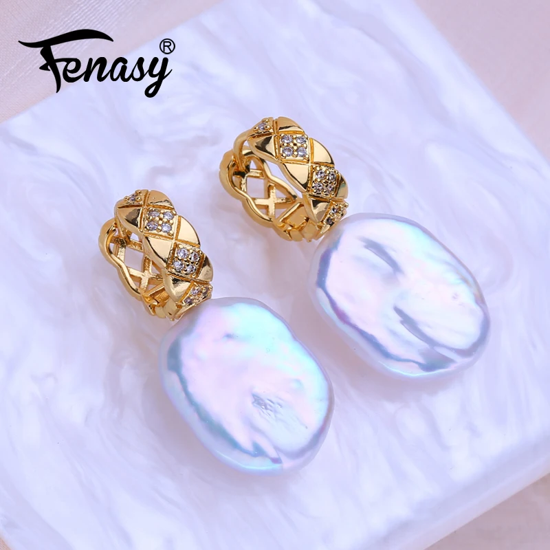 FENASY Natural Freshwater Big Baroque Pearl Hoop Earrings Gold Color Fashion Wedding Jewelry Birthday Gifts For Women