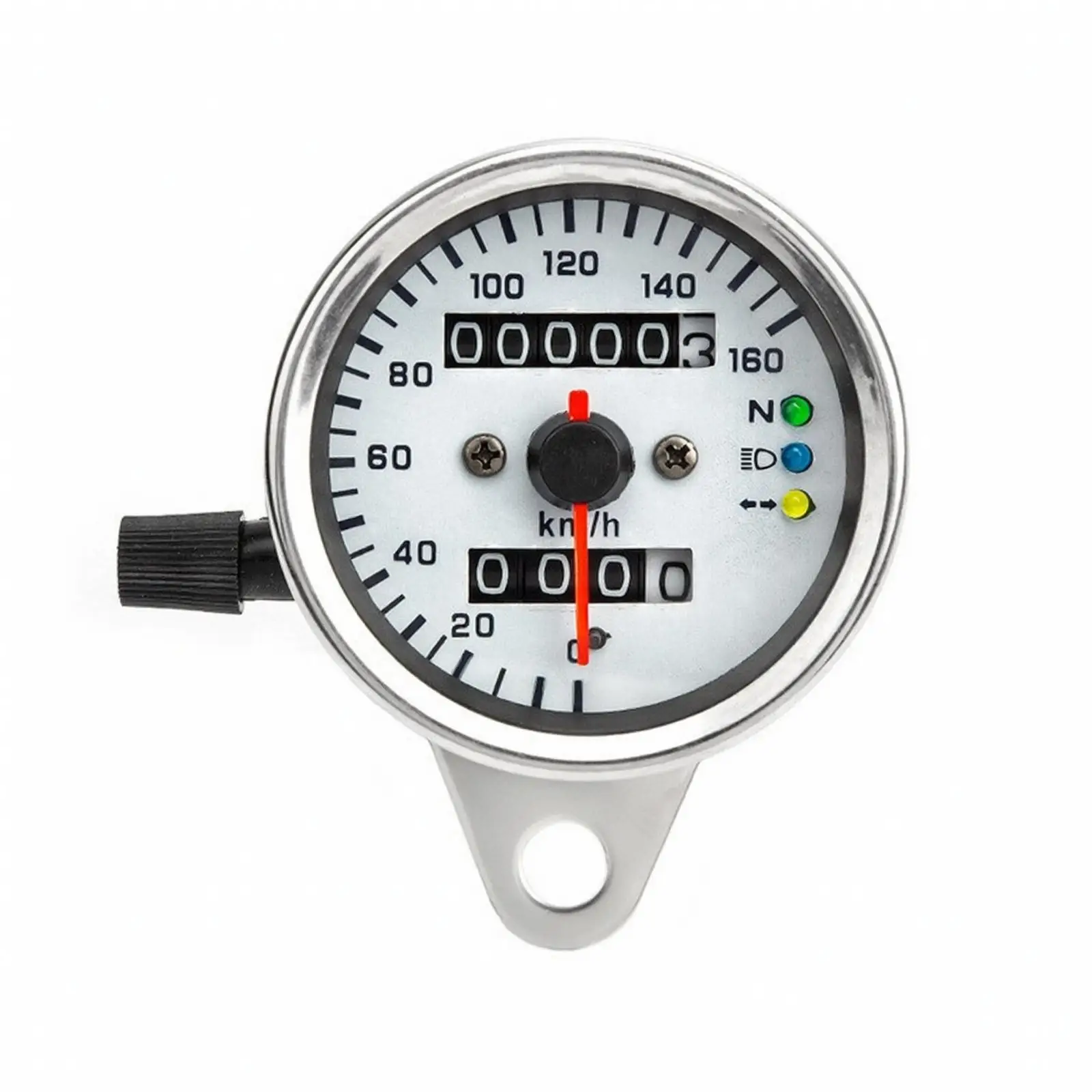 12V Motorcycle Gauge Odometer Speedometer with Clear Pointer LED Backlit Dial and Metal Bracket for Vintage Bike Upgrade