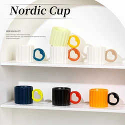 Nordic Cartoon Stripe Heart Ceramic Coffee Mug Minimalist Girl Teacup Art Drink Mug Birthday Gift Home Mug Home Decoration New