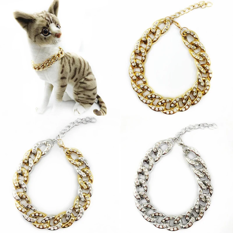 Diamond Dog Cat Necklace Jewelry Luxury Bling Rhinestones Cat Collar for Cat Small Medium Dogs Puppy Clothes Costume Accessories