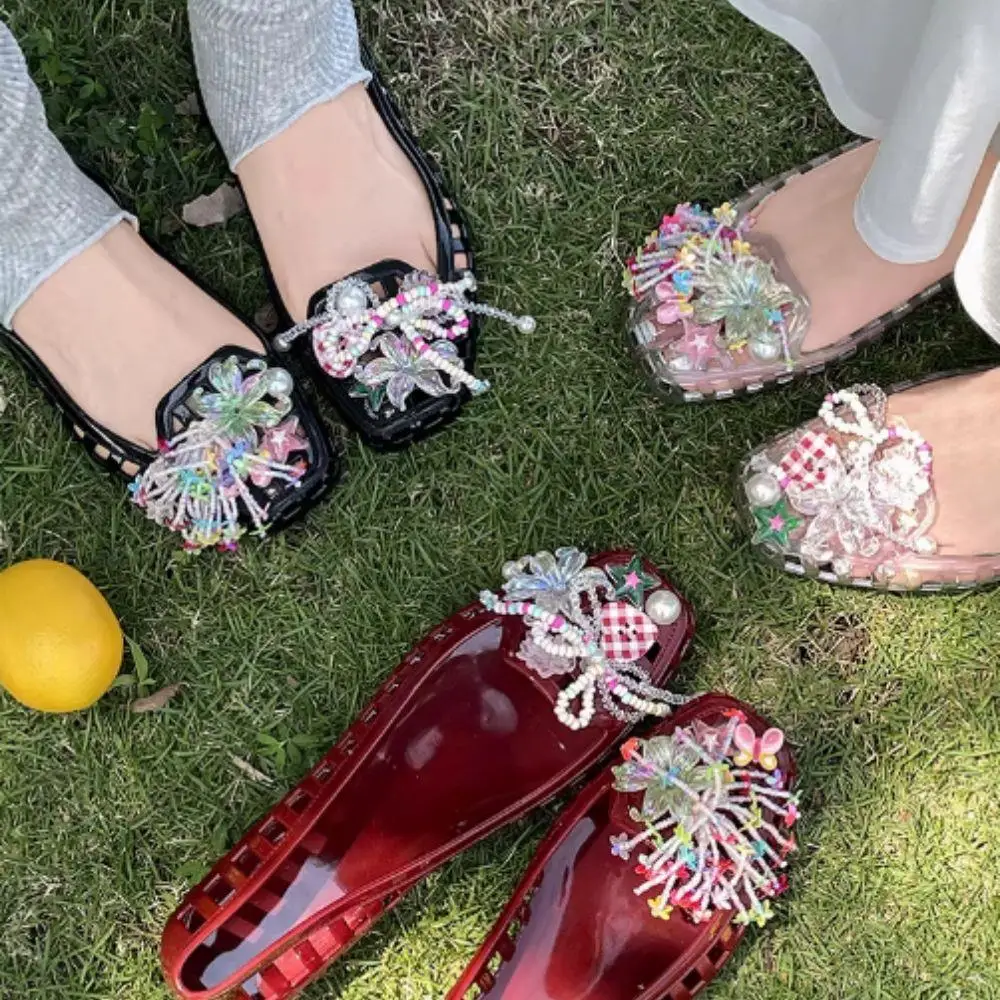 

Handcrafted Beaded Crystal Shoe Flower Ladies Sandals Jelly Shoes Buckles Shiny Shoe Decorations Flower Design Shoe Accessories