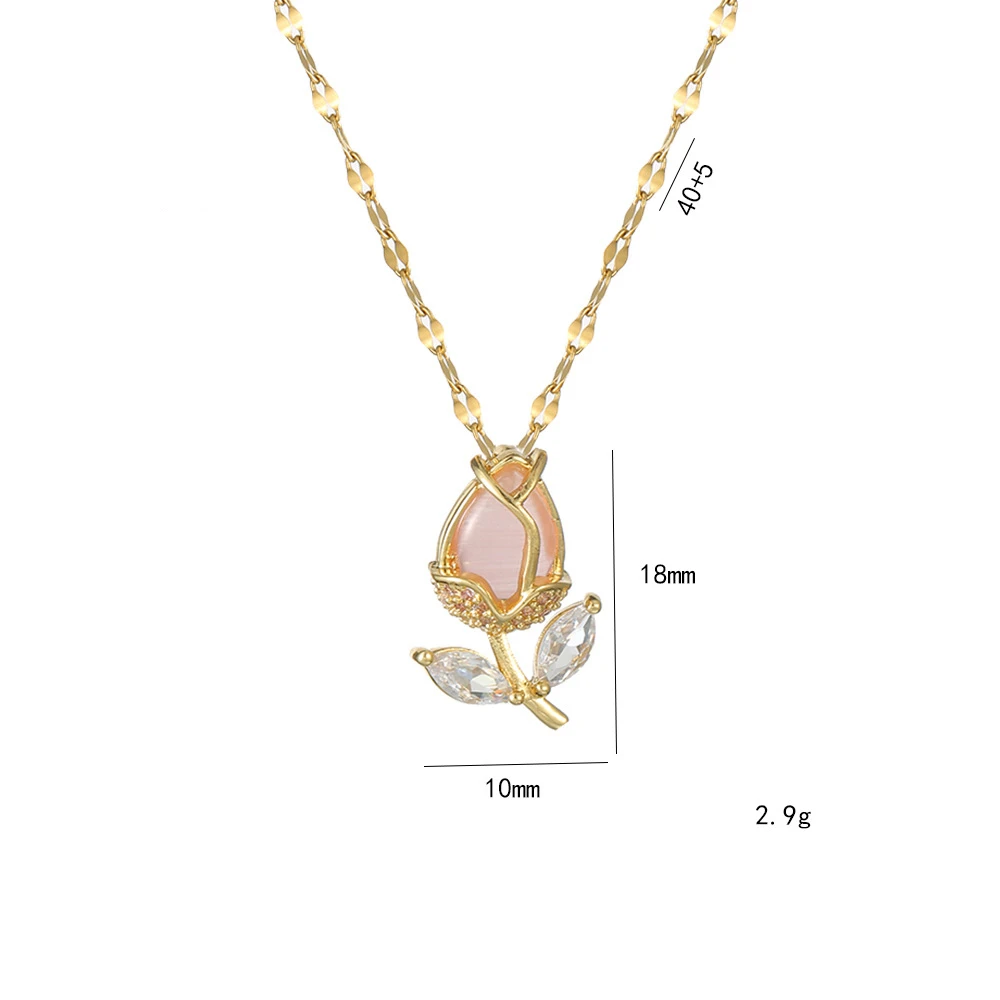 Sweet Romantic Pink Tulip Flower Pendant Necklaces for Women Girls Classic Stainless Steel Chain Jewelry Accessories Gifts