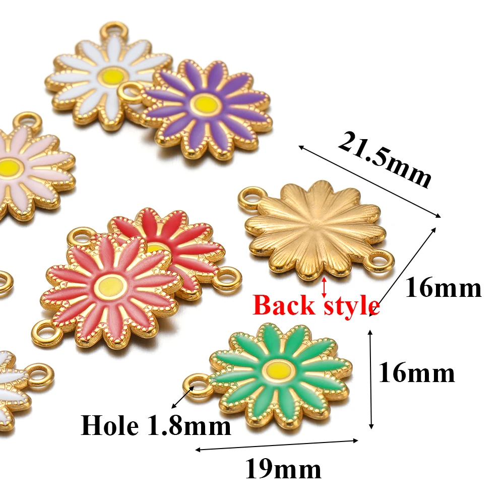 5pcs Stainless Steel Enamel Flower Necklace Charms Bracelet Connectors Accessories DIY Jewelry Making Supplies Findings Crafts