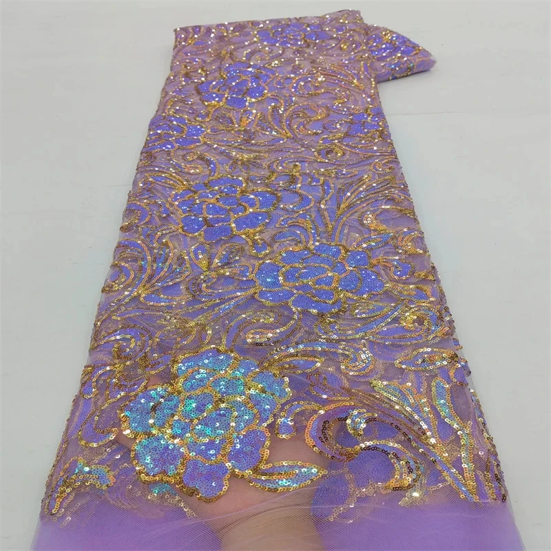 

Африканское кружевное полотно с пайетками 2026: высококачественная вышивка пайетками на тюле, 5 ярдов ткани для нигерийских праздничных платьев