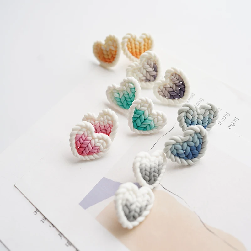 Pendientes de Corazón con Textura Tejida, Aretes de Arcilla Polimérica Trenzada en 3D, Joyería de Corazón con Degradado Romántico y Lindo, Accesorios Hechos a Mano