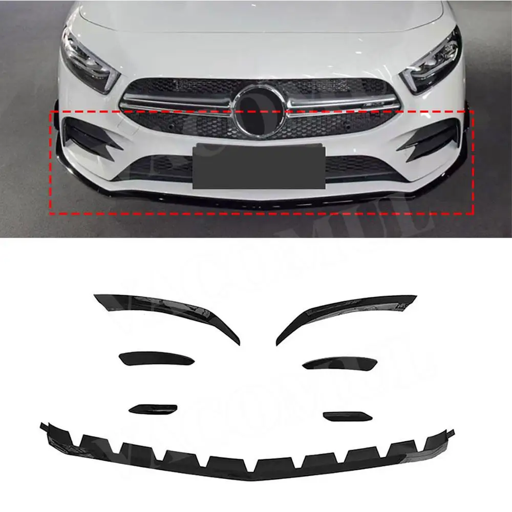 

VACOMUL 7PCS ABS Gloss Black Front Bumper Lip Chin Splitters With Side Trim for Mercedes Benz A Class W177 A35 AMG 2019-22 Sedan