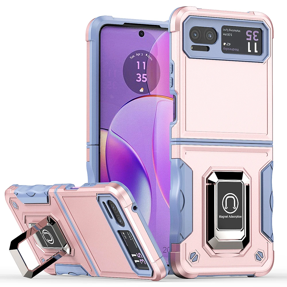 

for Motorola Moto Razr 40 Case Car Magnetic Holder Luxury Armor Shockproof Soft Edges Hard Cute Phone Cover MotorolaMotoRazr40