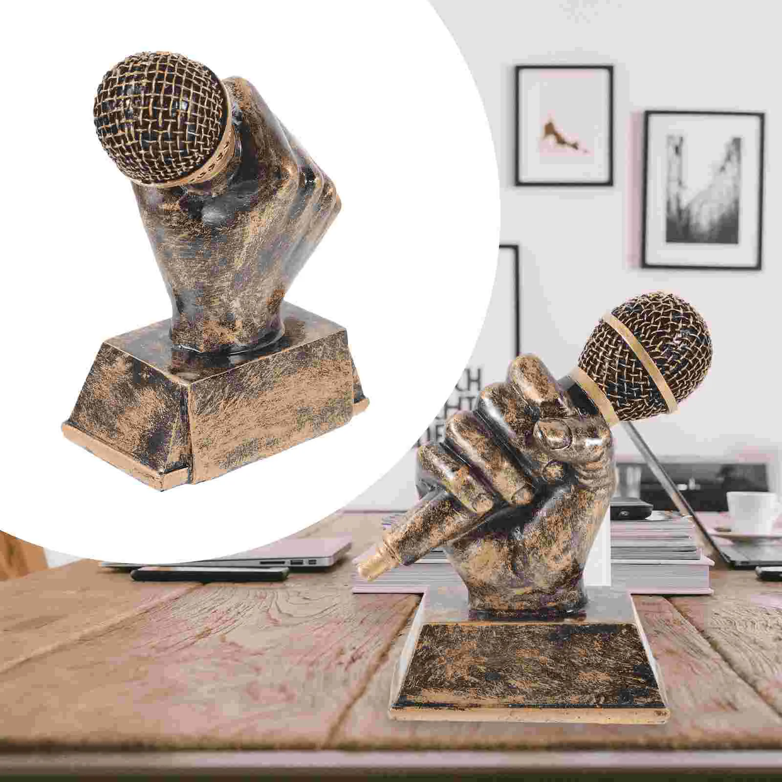 

Music Trophy Participation Microphone Sculpture Mini Vintage Decor Resin Singing Award Karaoke Trophies Funny