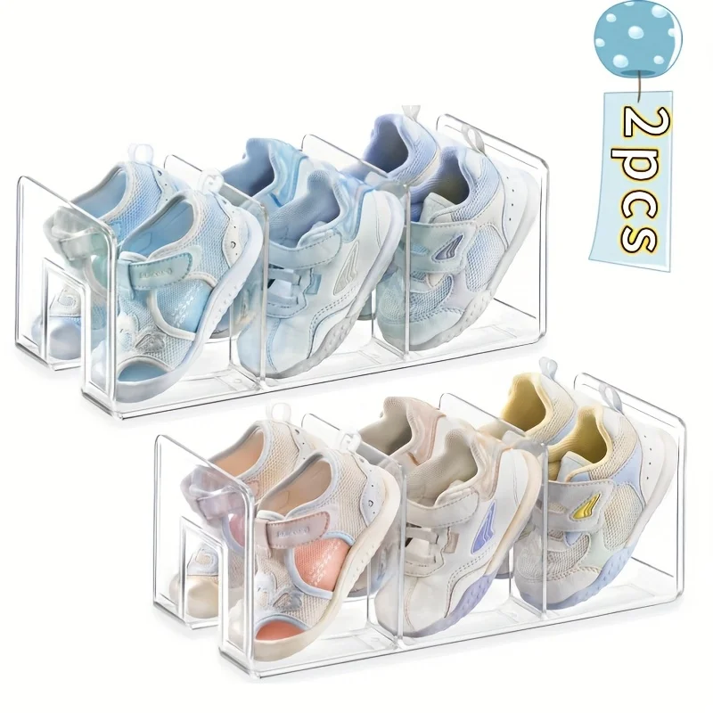 Set of 2 Clear Acrylic Shoe Racks,3-Section Dividers,Desktop File Organizer,Closet Storage,Multi-use Standing Shelf for Home Use
