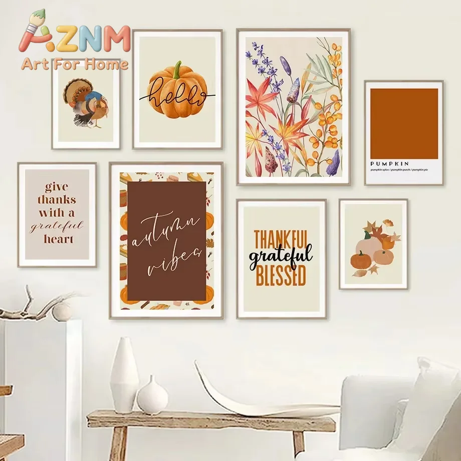 Fall Leaves Pumpkin Turkey Car Quotes Autumn Posters Prints Canvas Painting Gallery Wall Art Pictures For Living Room Home Decor