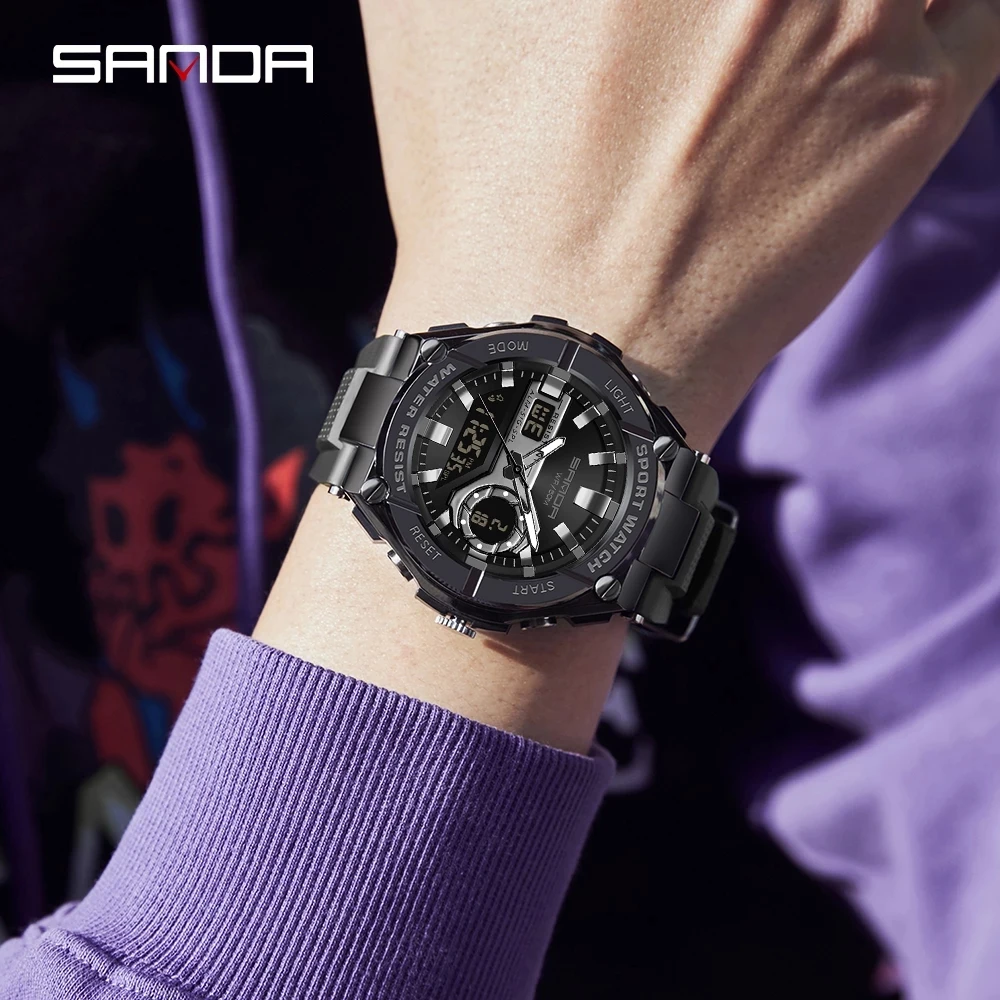 SANDA 2023 New Men's Watches 50M Waterproof Quartz Wristwatch Sport Military LED Digital Watch for Male Relogios Masculino 3123