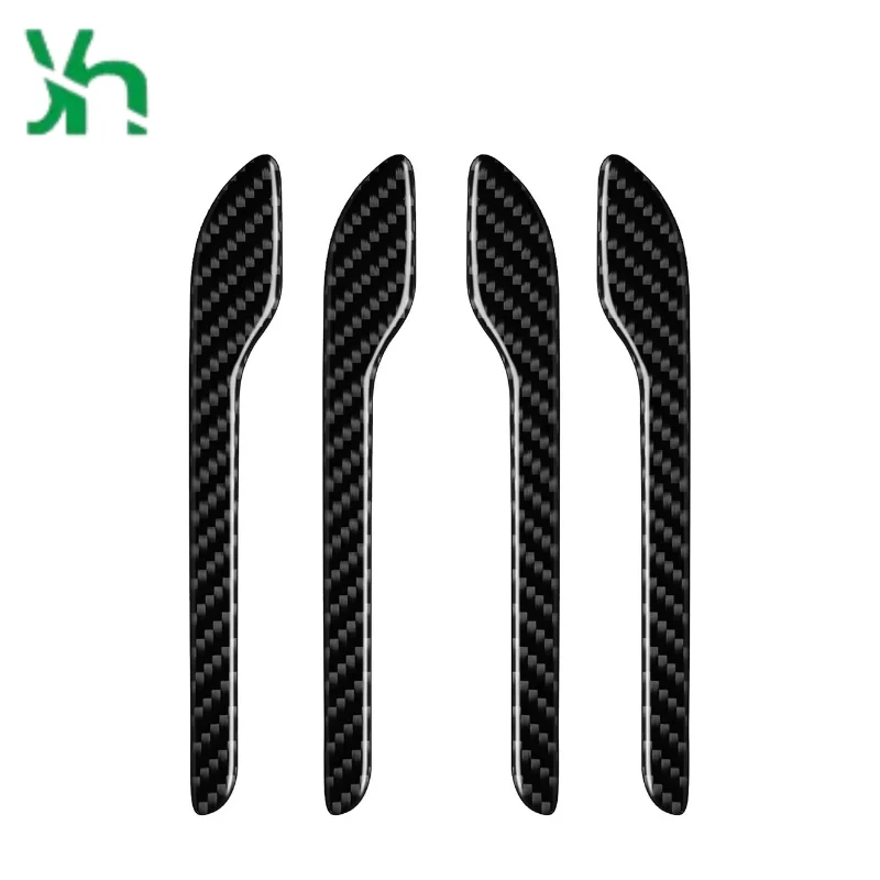 テスラ モデル3/Y カーボンファイバー製 外装ドアハンドル保護カバー トリム、4点セット、2017-2025年式