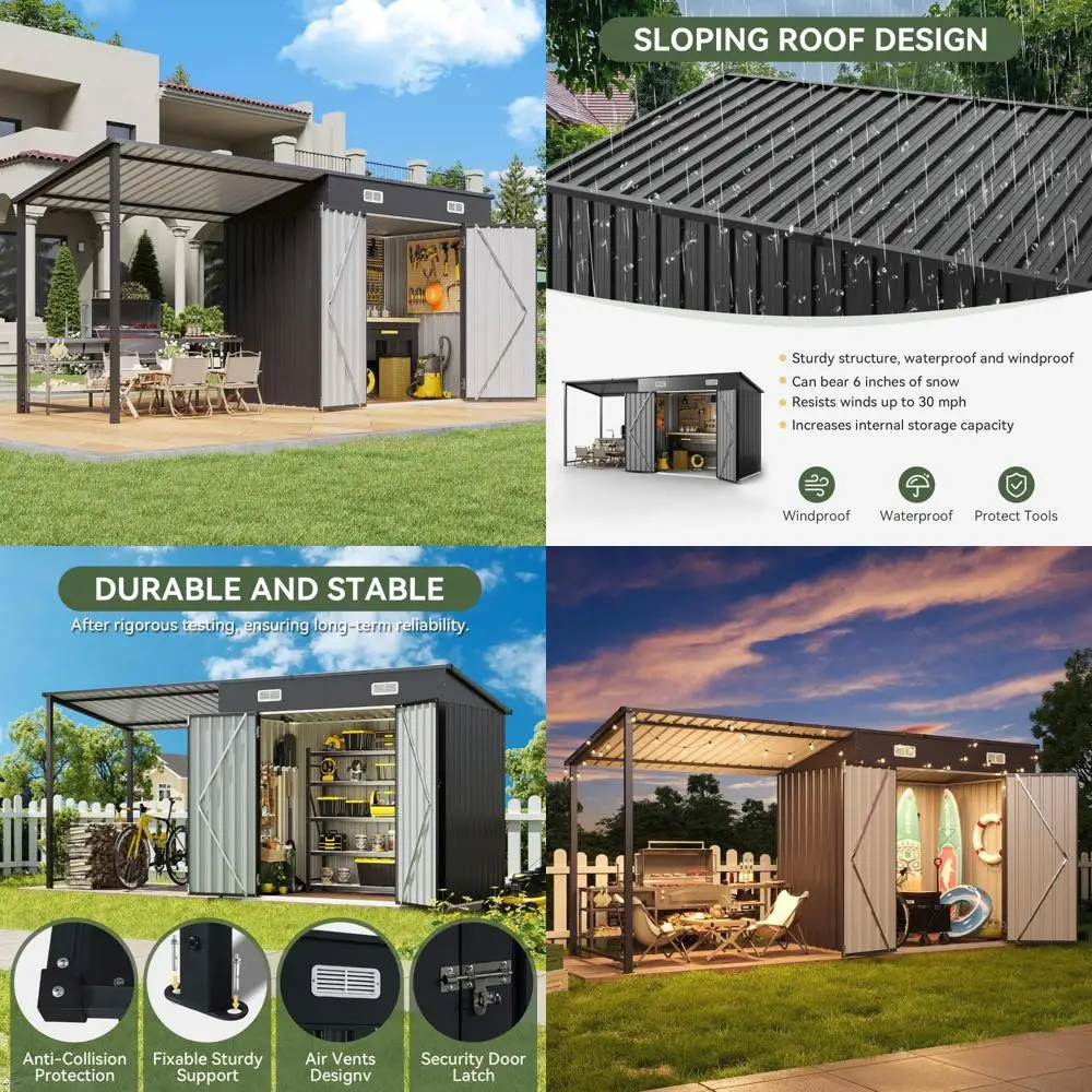 

Комбинированный сарай для хранения на открытом воздухе и беседка с твердым верхом, садовое укрытие 6x4 футов с отклонением до перголи 12x4 футов, прочная садовая конструкция 2-в-1