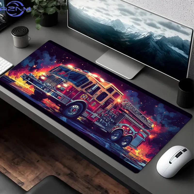 [Christmas Birthday Gift] Vibrant Fire Truck Design Mouse Pad - Polyester Gaming & Office Accessory, Perfect Christmas or Birthd