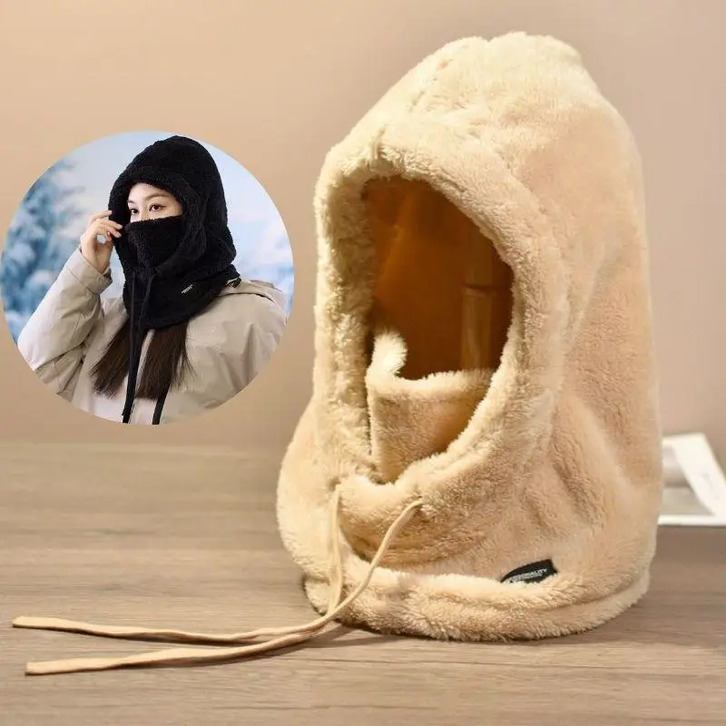 

Neck Mask One-Piece Hat Winter Balaclava Thick Pullover Cap Ear Protection, Windproof Cotton Cap Riding Bike To Keep Warm Hats