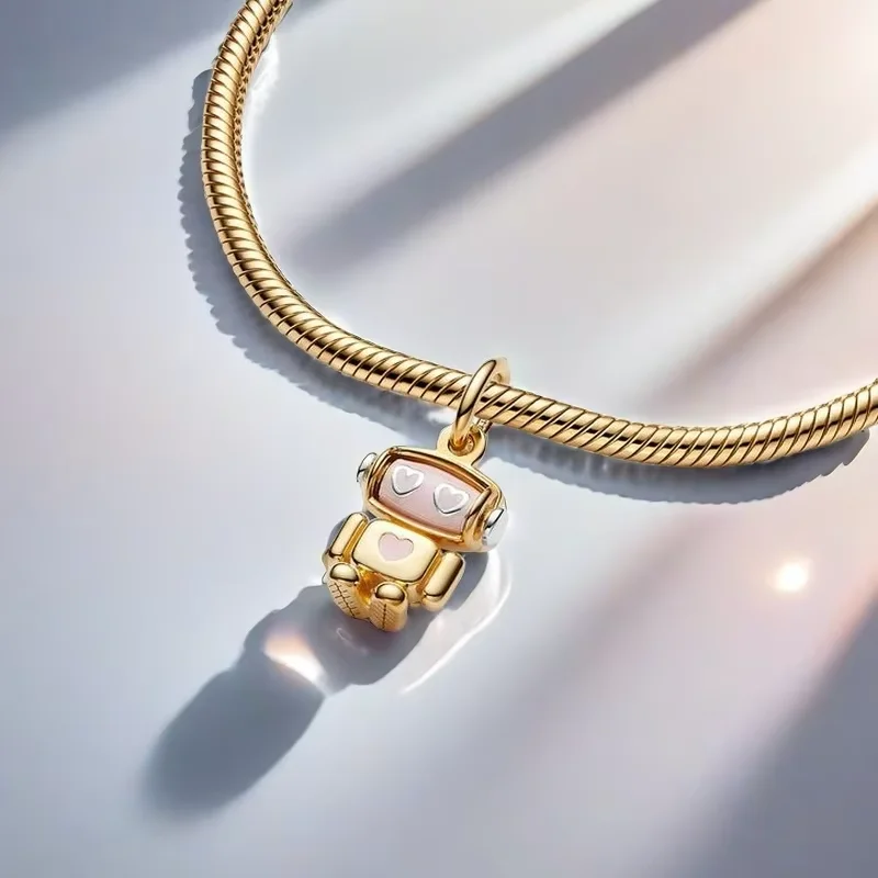 925 الفضة لطيف روبوت الأسرة استبدال الرموز Charms الخرز صالح الأصلي سوار للنساء Diy بها بنفسك مجوهرات عيد ميلاد للأطفال