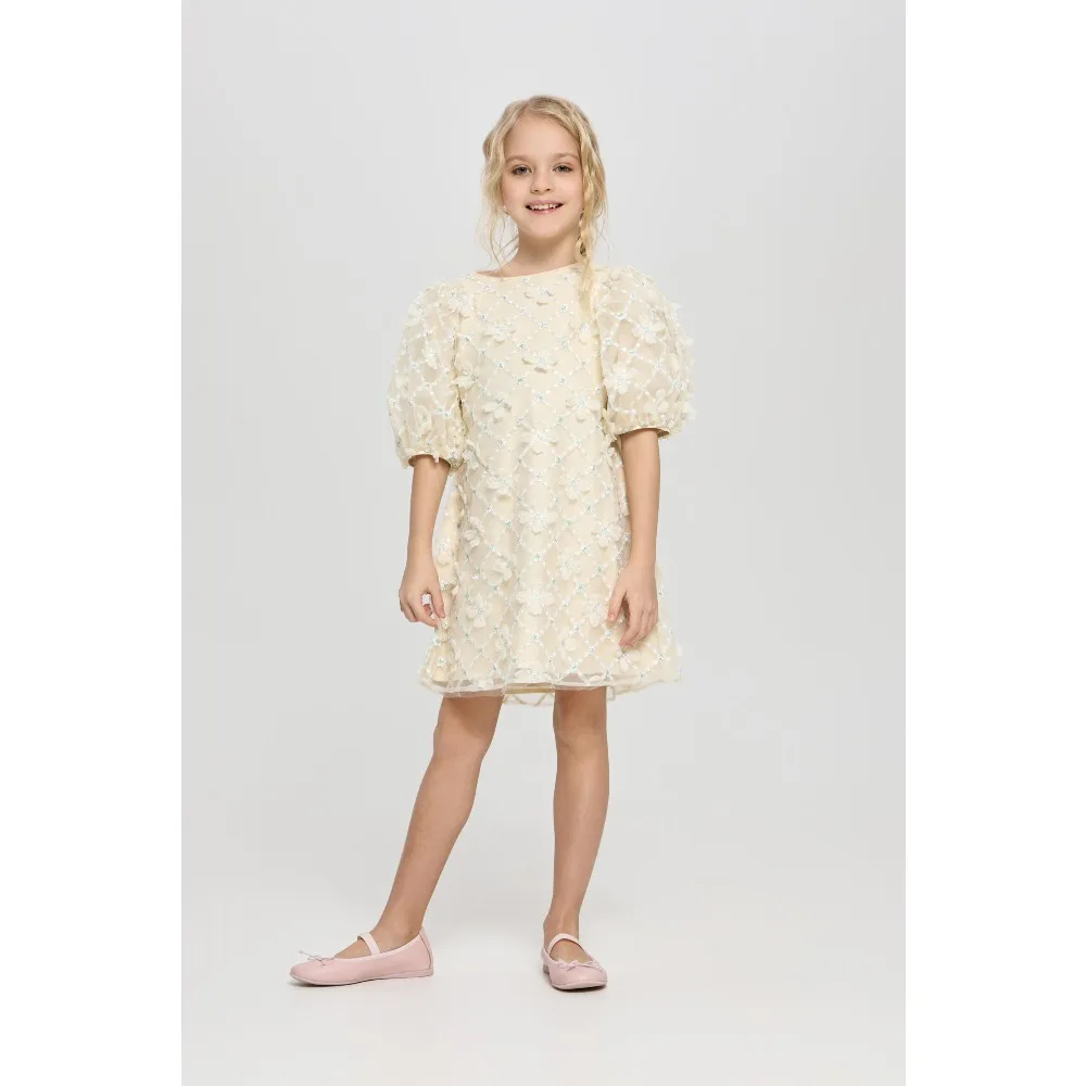 Maßgeschneidertes Perlenbesetztes Blumenmädchenkleid für Hochzeit 2026 Hellgelbes Kinderkleid Midi Geburtstagsfeier Erstkommunion Kinderkleider