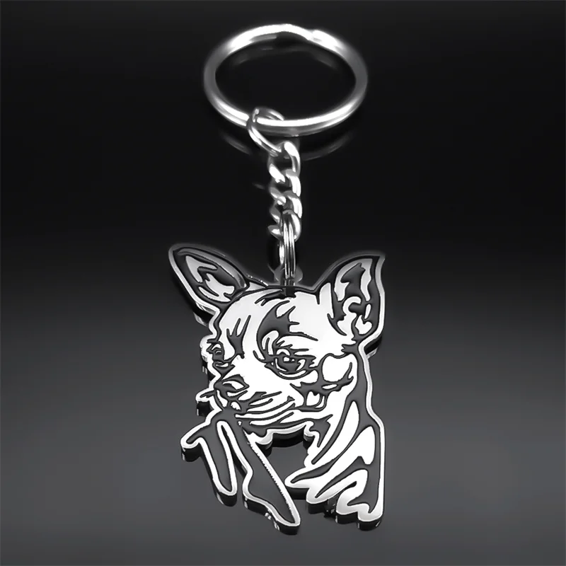 Cute Animal Chihuahua Dog Key Ring for Women Men Stainless Steel Silver Color Bag Accessories Keychain Pet Lover Jewelry K8141S1