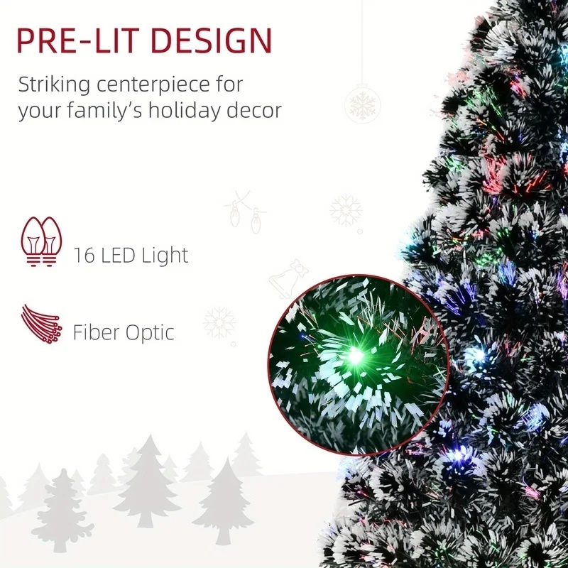 شجرة HOMCOM 4ft Xmax المضاءة مسبقًا LED من الألياف الضوئية شجرة عيد الميلاد الاصطناعية لتزيين موسم عطلة الشتاء مع حامل