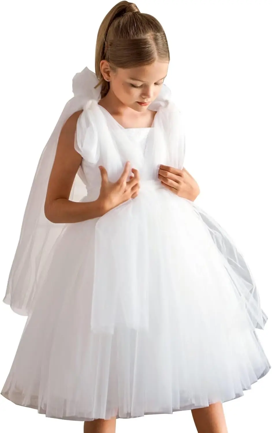 فساتين فتاة الزهور من التول لحفلات الزفاف بأشرطة سباغيتي فستان المناولة الأولى فساتين حفلات الأميرة للفتيات